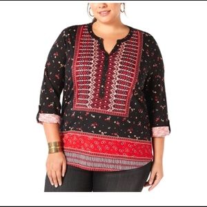 Style & Co. Plus Size Printed Split Neck Top